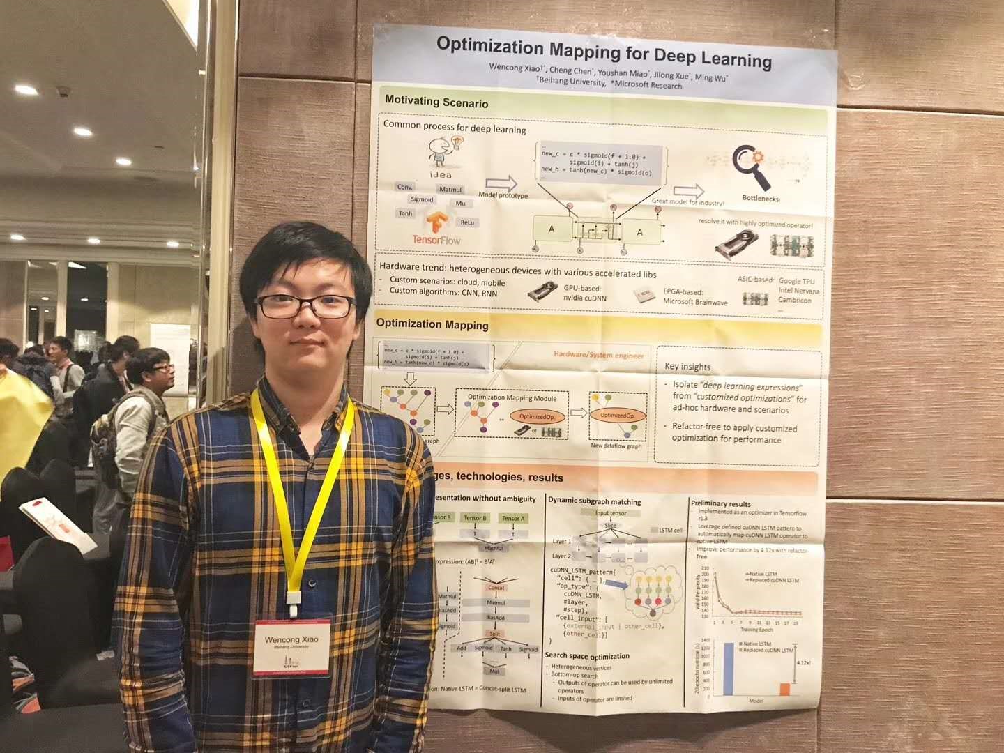Xiao Wencong, a Ph.D. student jointly trained by Beihang University and Microsoft Research Asia, presents his research results at the AI Systems Workshop. AI systems are one of the main research directions of the Systems Group at Microsoft Research Asia.