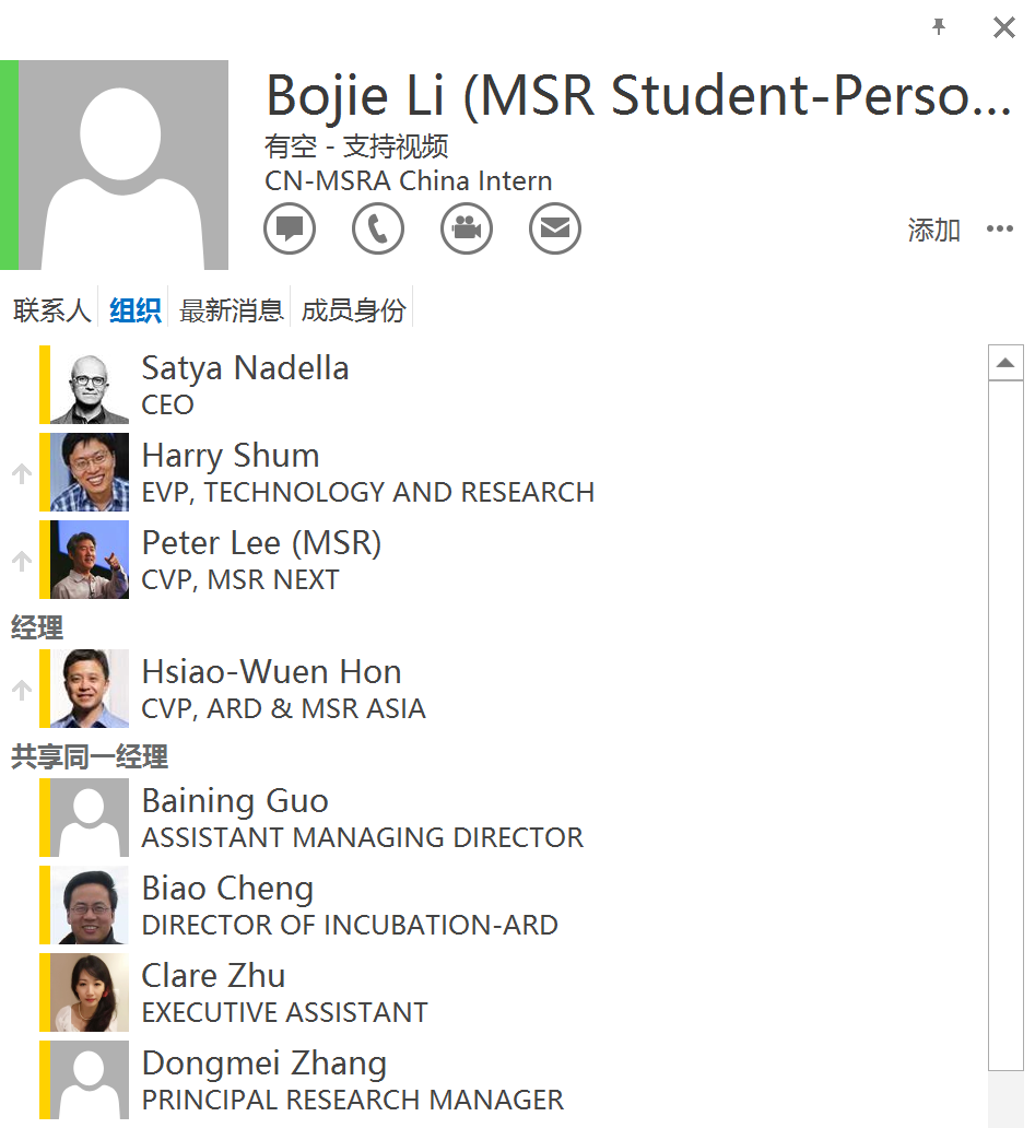 The figure above: After Tan Bo left, as his subordinate, I was "promoted" temporarily in the organizational tree, hanging under Dean Hong, this was the moment I was closest to the CEO in the organizational tree