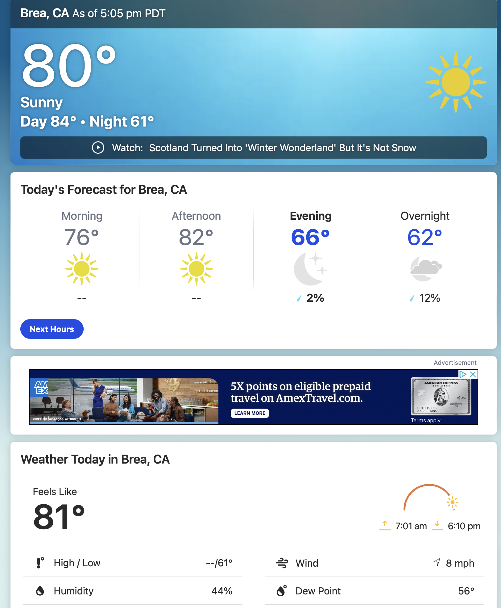 A screenshot of a weather website query result, there are several temperatures, which one is now?