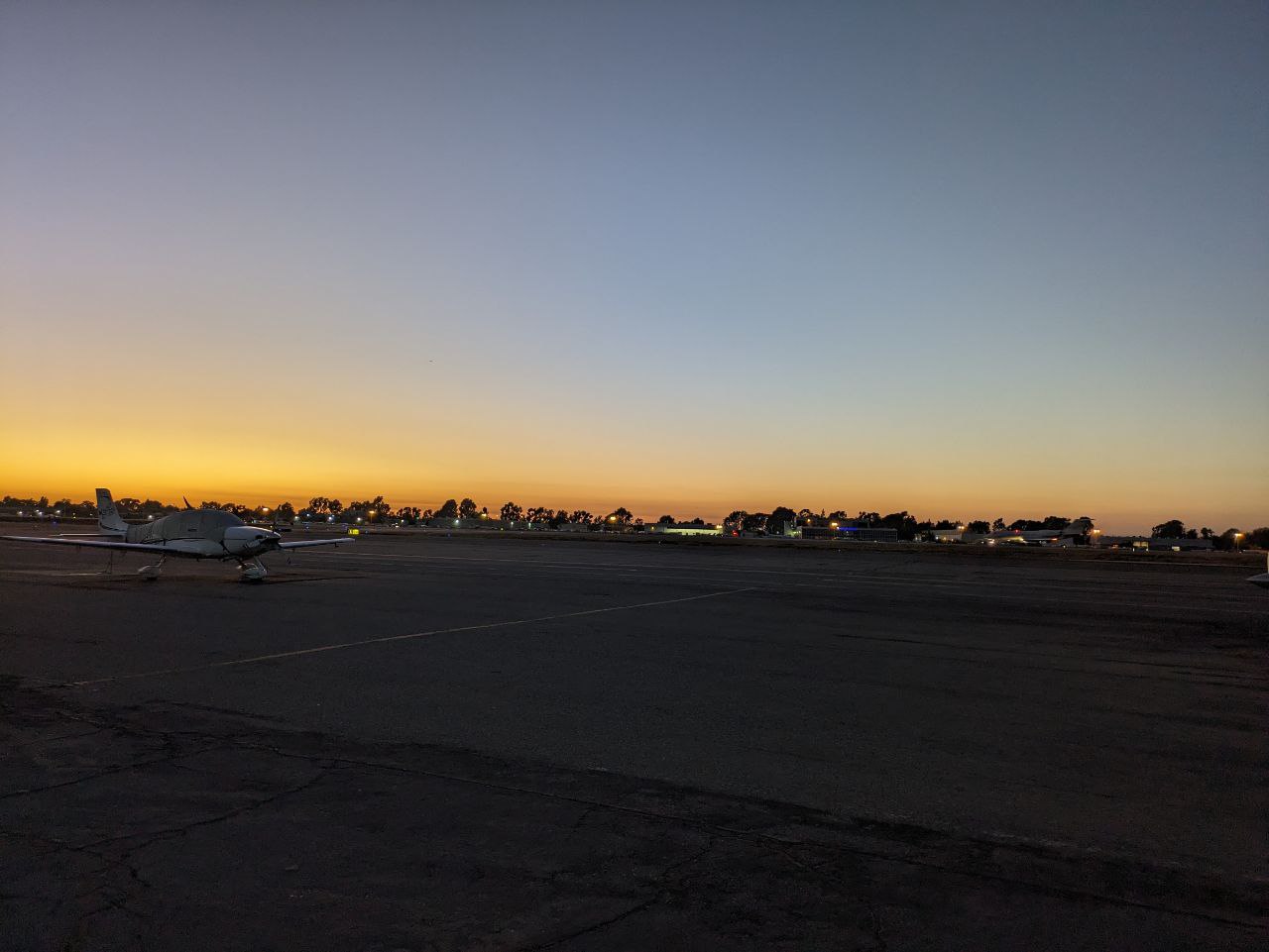 Airport under the afterglow of the sunset