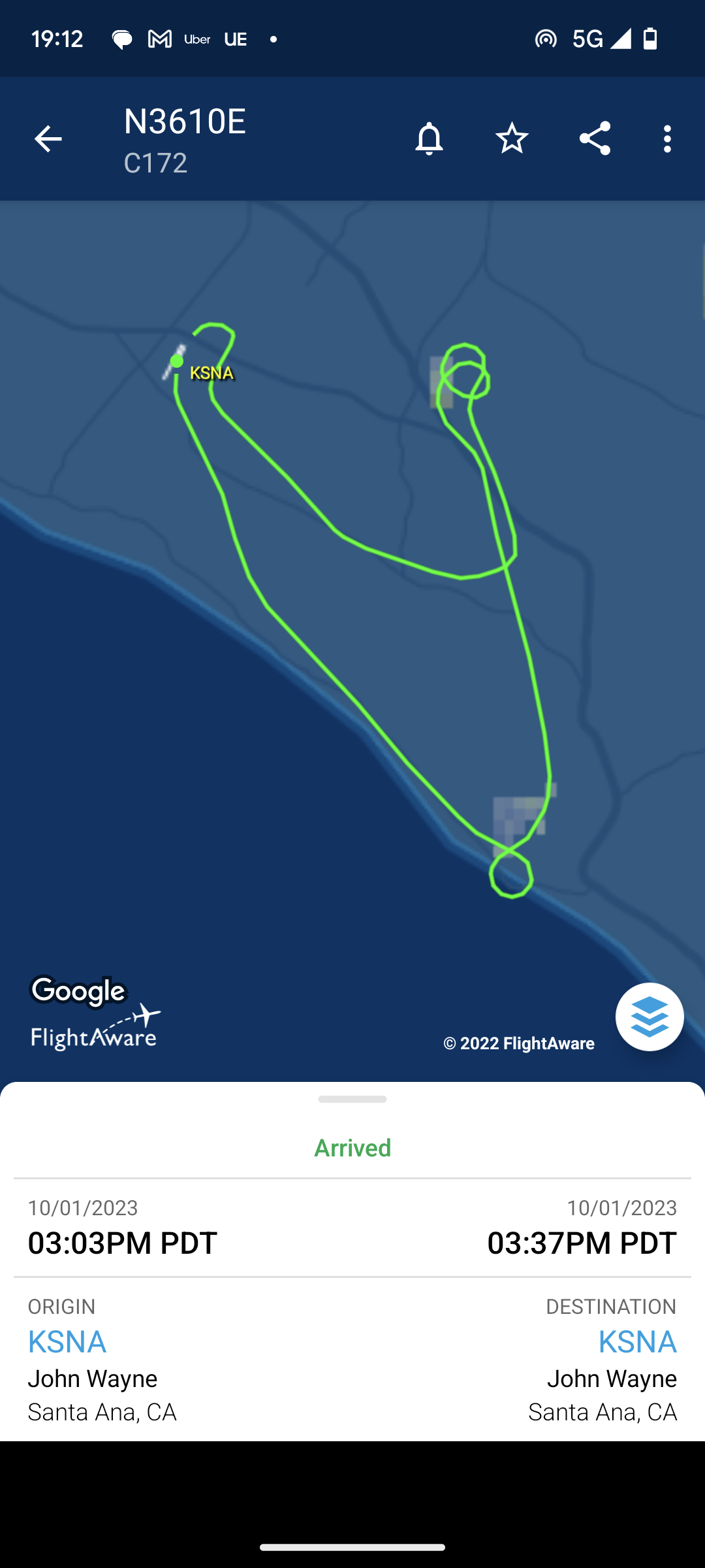 第一次绕尔湾飞行在 FlightAware 上的记录