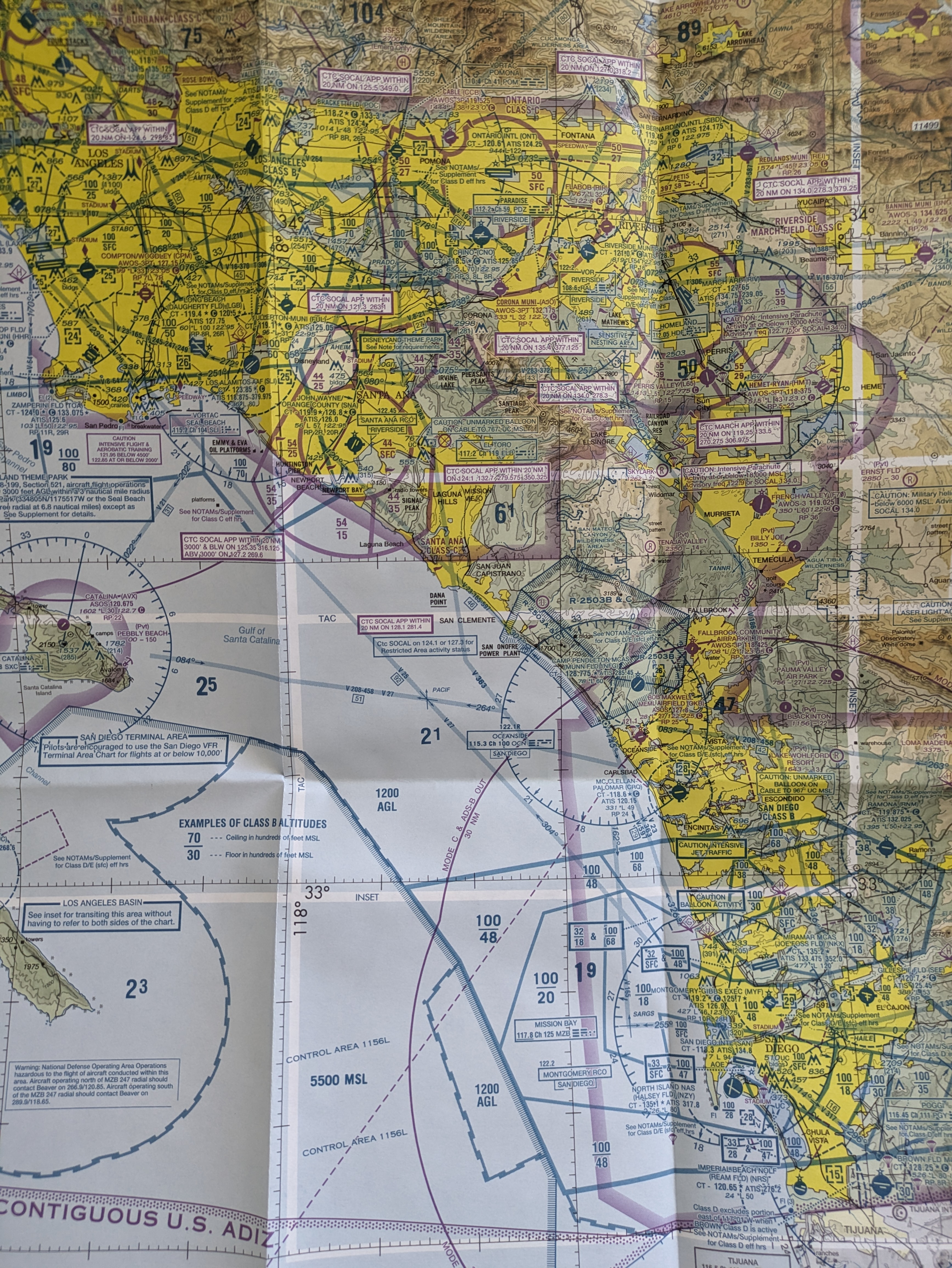 VFR 航图的一部分，上起 LA，下至 San Diego